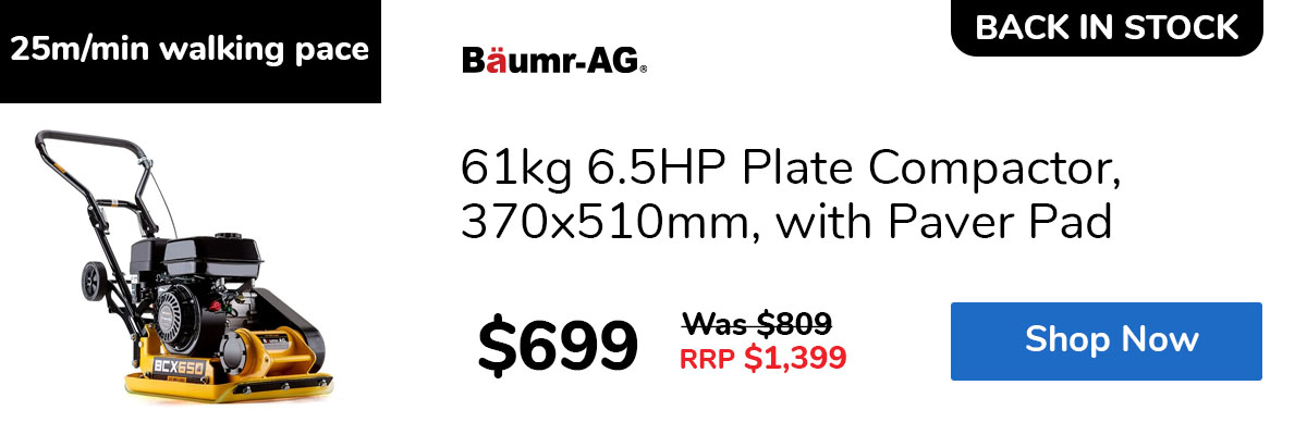 61kg 6.5HP Plate Compactor, 370x510mm, with Paver Pad