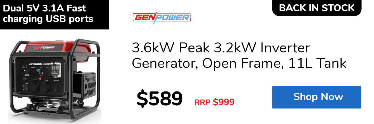3.6kW Peak 3.2kW Inverter Generator, Open Frame, 11L Tank