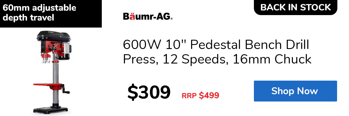 600W 10" Pedestal Bench Drill Press, 12 Speeds, 16mm Chuck