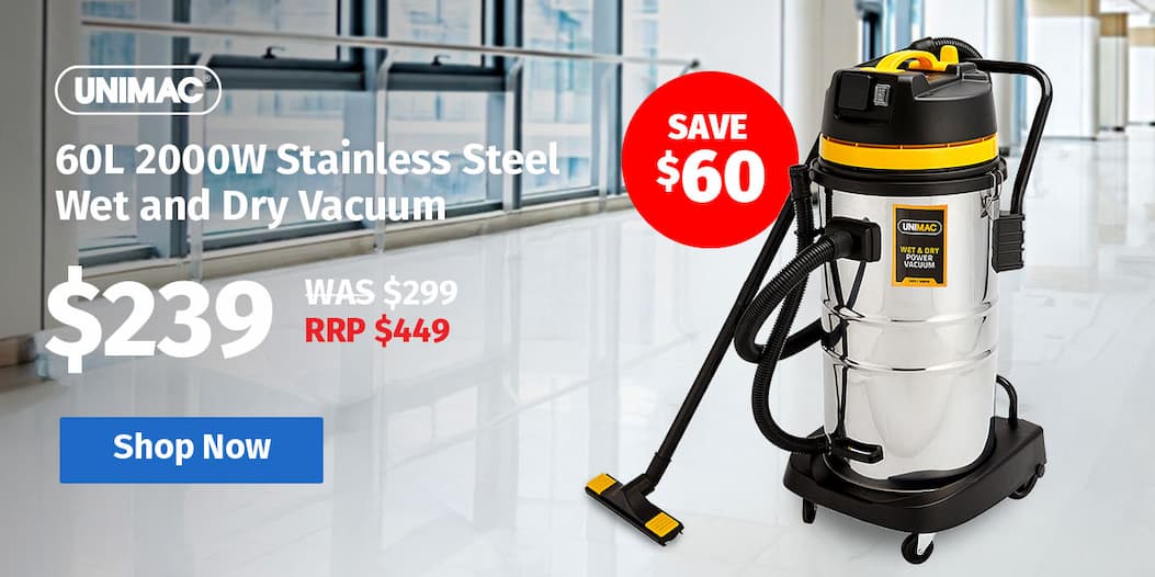 UNIMAC 60L 2000W Stainless Steel Wet and Dry Vacuum