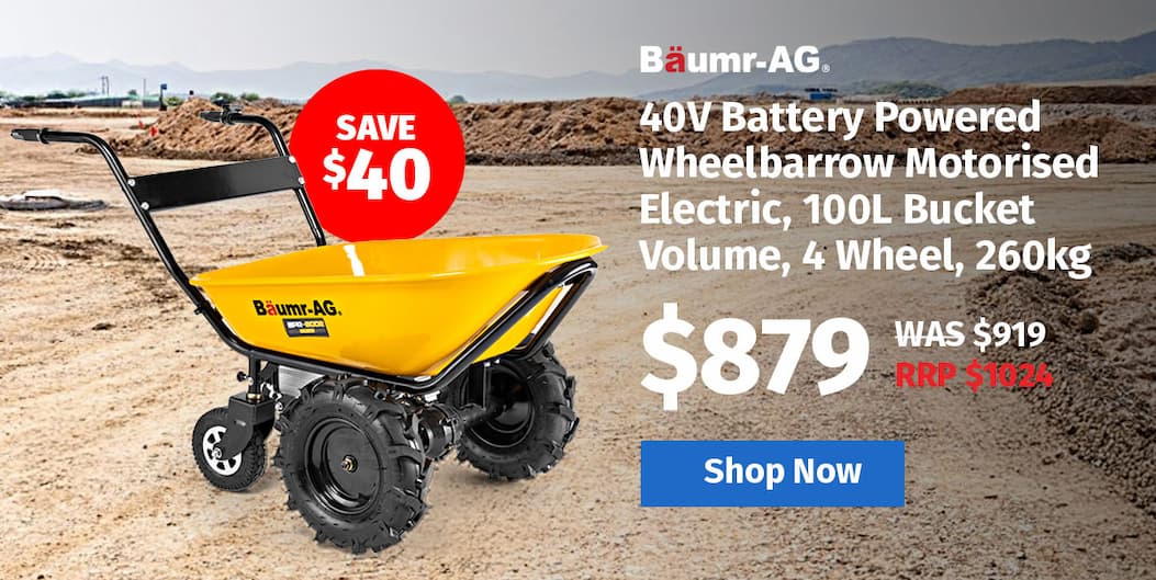 BAUMR-AG 40V Battery Powered Wheelbarrow Motorised Electric, 100L Bucket Volume, 4 Wheel, 260kg Capacity