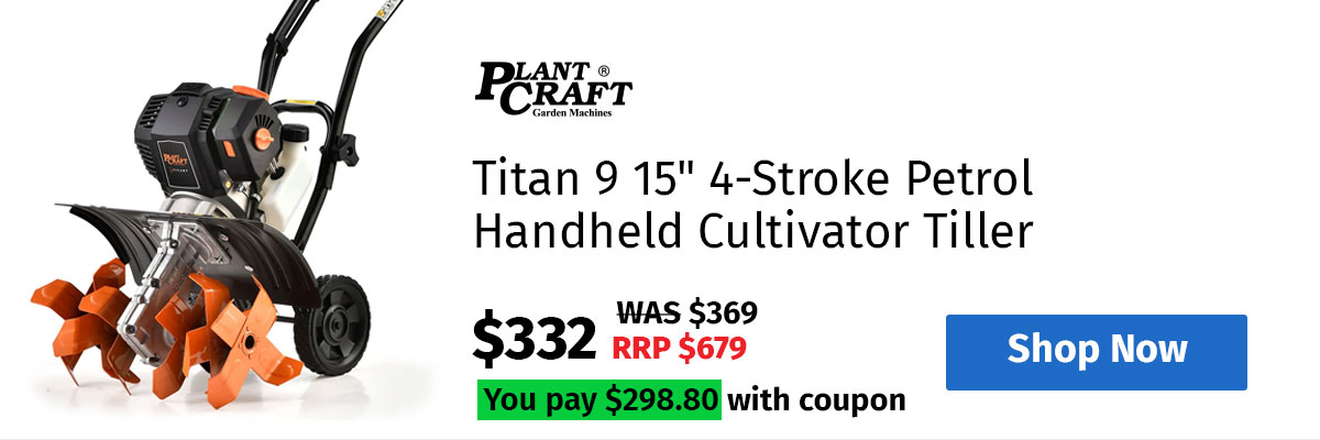 PLANTCRAFT Titan 9 15" 4-Stroke Petrol Handheld Cultivator Tiller