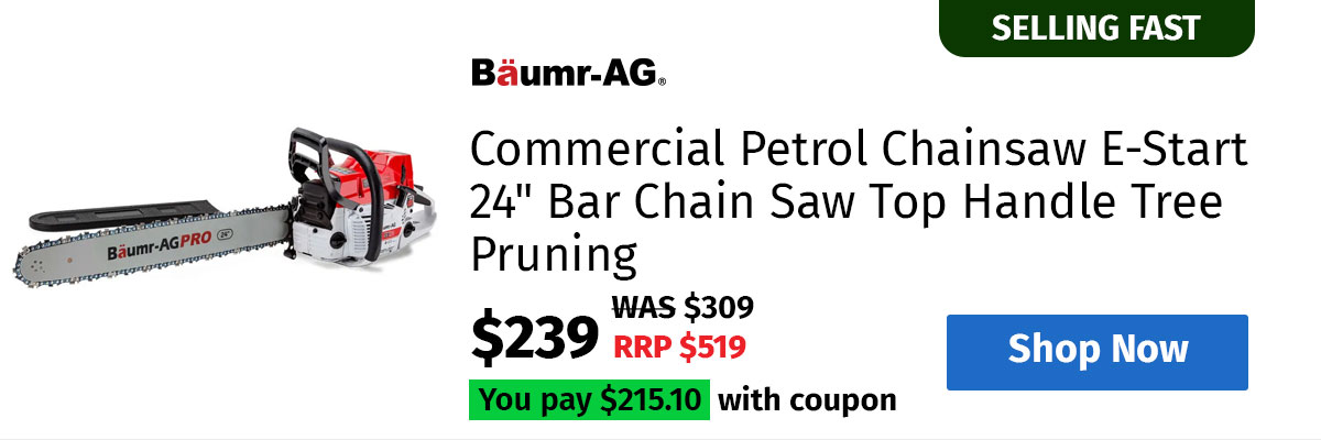 BAUMR-AG Commercial Petrol Chainsaw E-Start 24" Bar Chain Saw Top Handle Tree Pruning