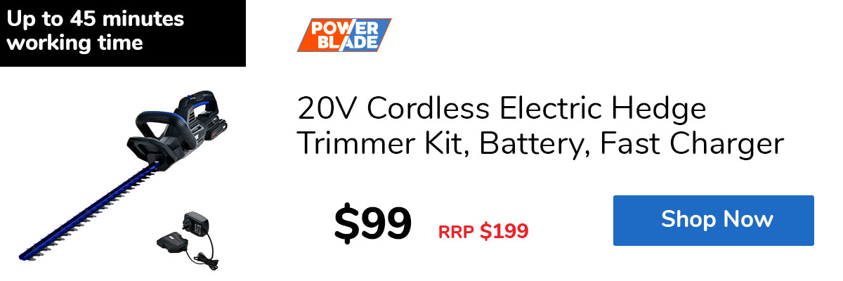 20V Cordless Electric Hedge Trimmer Kit, Battery, Fast Charger