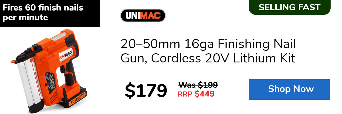 20–50mm 16ga Finishing Nail Gun, Cordless 20V Lithium Kit