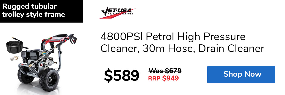 4800PSI Petrol High Pressure Cleaner, 30m Hose, Drain Cleaner