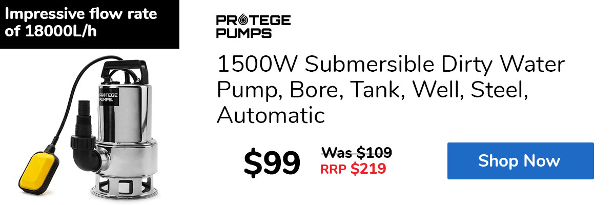 1500W Submersible Dirty Water Pump, Bore, Tank, Well, Steel, Automatic