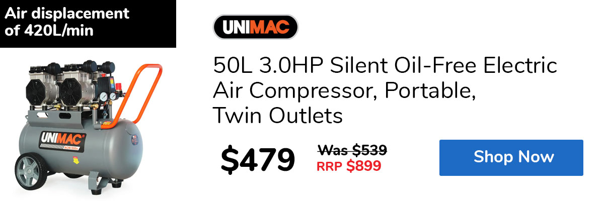 50L 3.0HP Silent Oil-Free Electric Air Compressor, Portable, Twin Outlets