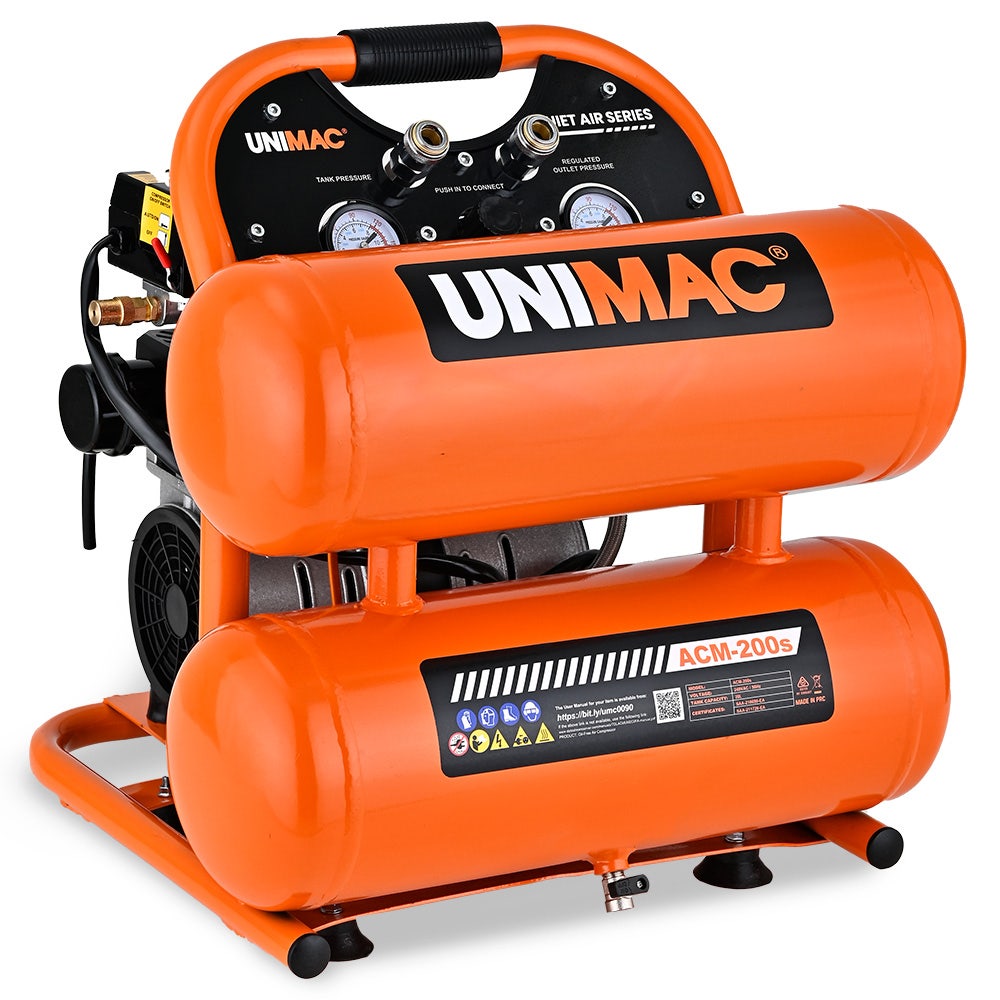 Image of UNIMAC 20L Twin Tank Air Compressor, 116PSI Portable Silent Oil-Free Electric, for Airtools Tyre Inflation