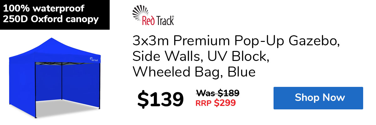 3x3m Premium Pop-Up Gazebo, Side Walls, UV Block, Wheeled Bag, Blue