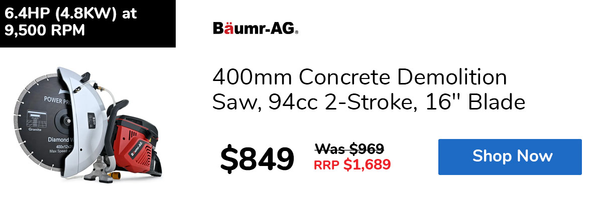 400mm Concrete Demolition Saw, 94cc 2-Stroke, 16" Blade