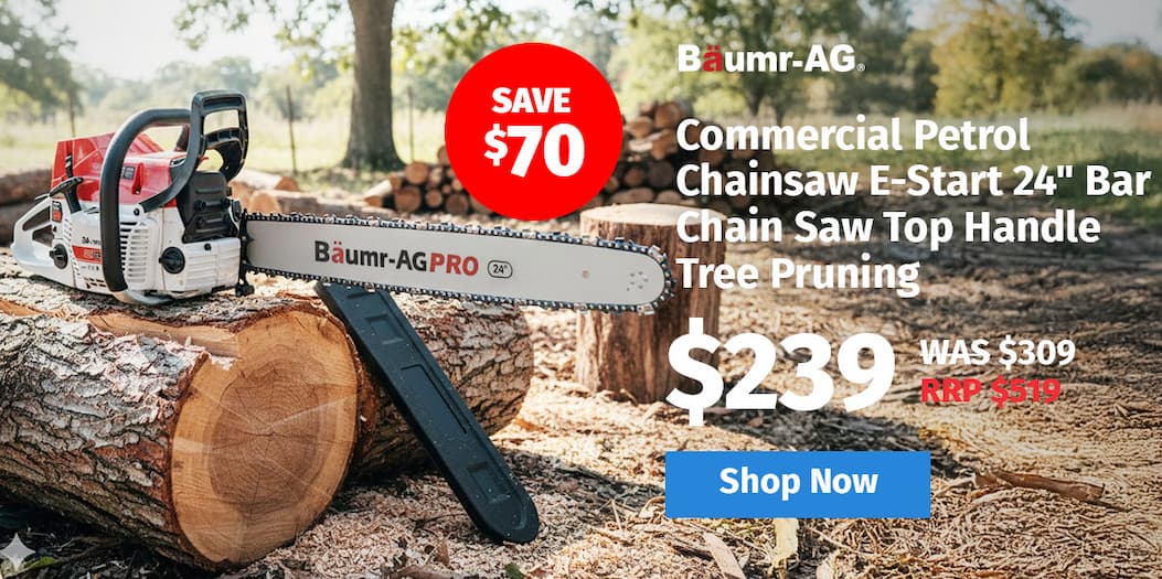 BAUMR-AG Commercial Petrol Chainsaw E-Start 24" Bar Chain Saw Top Handle Tree Pruning