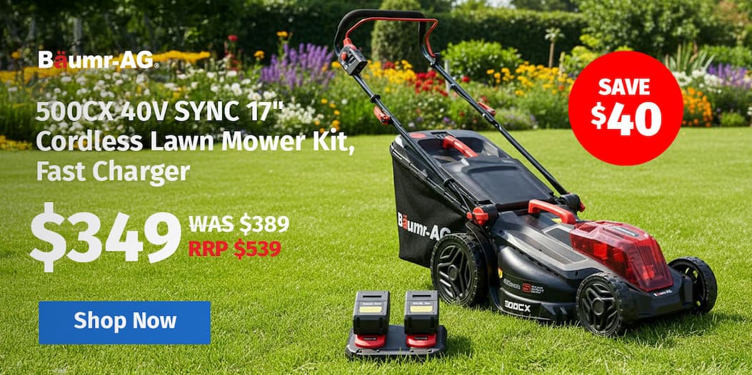 BAUMR-AG 500CX 40V SYNC 17" Cordless Lawn Mower Kit, Fast Charger, 2 x 4Ah Battery, 5 Stage Height Adjustment