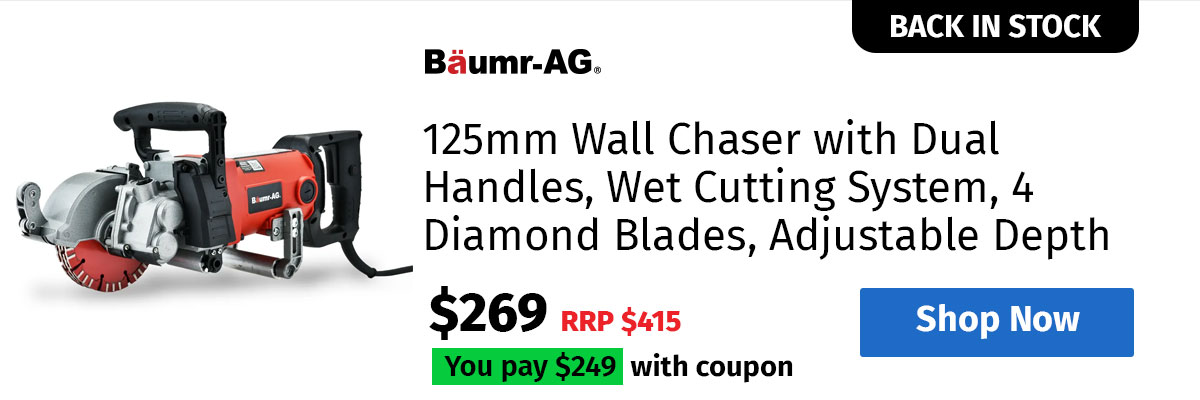 BAUMR-AG 125mm Wall Chaser with Dual Handles, Wet Cutting System, 4 Diamond Blades, Adjustable Depth