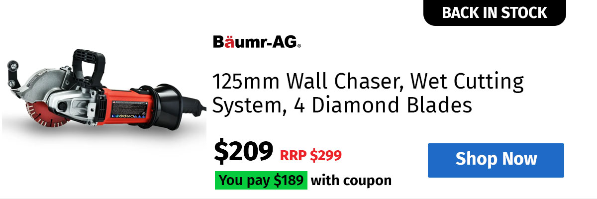 BAUMR-AG 125mm Wall Chaser, Wet Cutting System, 4 Diamond Blades