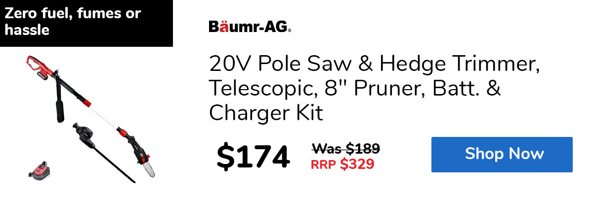 20V Pole Saw & Hedge Trimmer, Telescopic, 8" Pruner, Batt. & Charger Kit