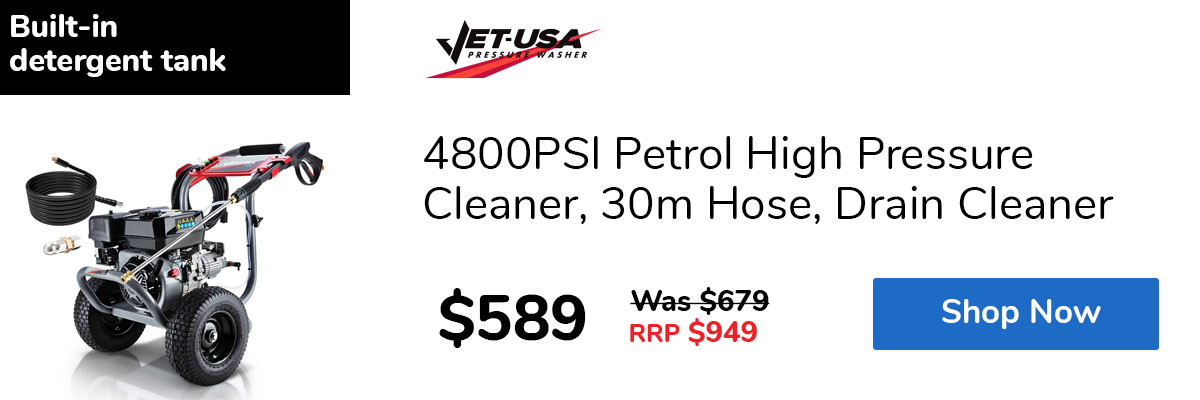 4800PSI Petrol High Pressure Cleaner, 30m Hose, Drain Cleaner