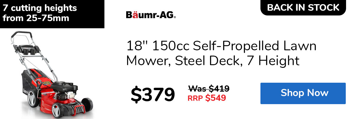 18" 150cc Self-Propelled Lawn Mower, Steel Deck, 7 Height