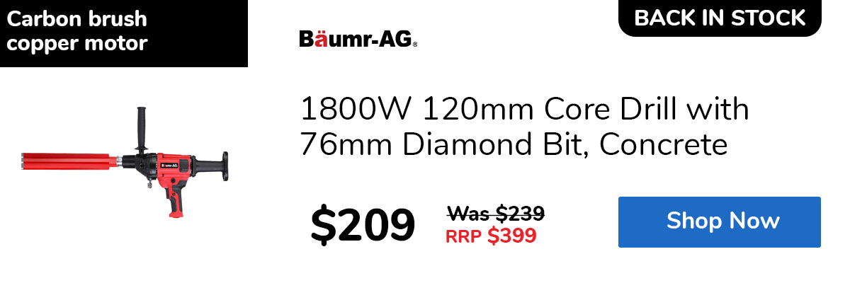 1800W 120mm Core Drill with 76mm Diamond Bit, Concrete