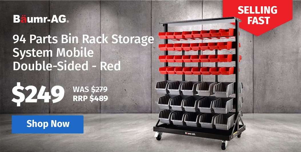 BAUMR-AG 94 Parts Bin Rack Storage System Mobile Double-Sided - Red