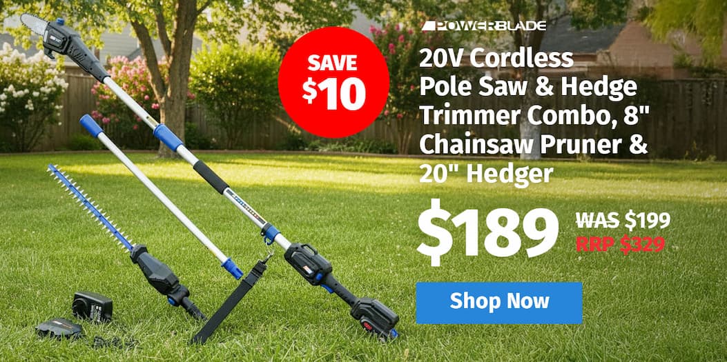 POWERBLADE 20V Cordless Pole Saw & Hedge Trimmer Combo, 8" Chainsaw Pruner & 20" Hedger, Telescopic Handle, Battery and Fast Charger Kit