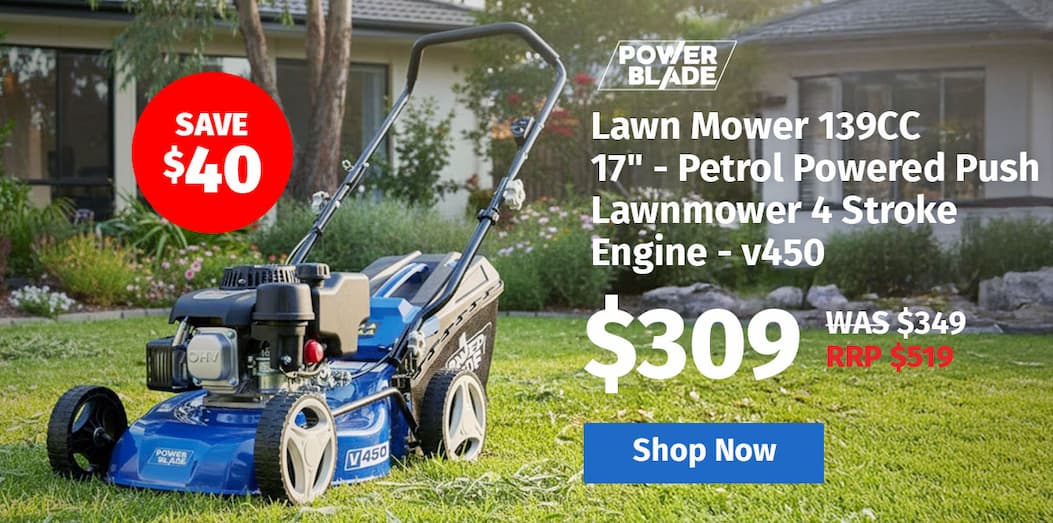 POWERBLADE Lawn Mower 139CC 17" - Petrol Powered Push Lawnmower 4 Stroke Engine - v450