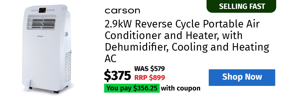 CARSON 2.9kW Reverse Cycle Portable Air Conditioner and Heater, with Dehumidifier, Cooling and Heating AC