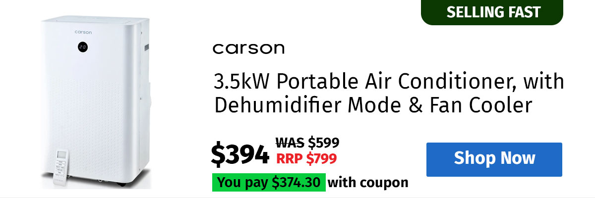 CARSON 3.5kW Portable Air Conditioner, with Dehumidifier Mode & Fan Cooler
