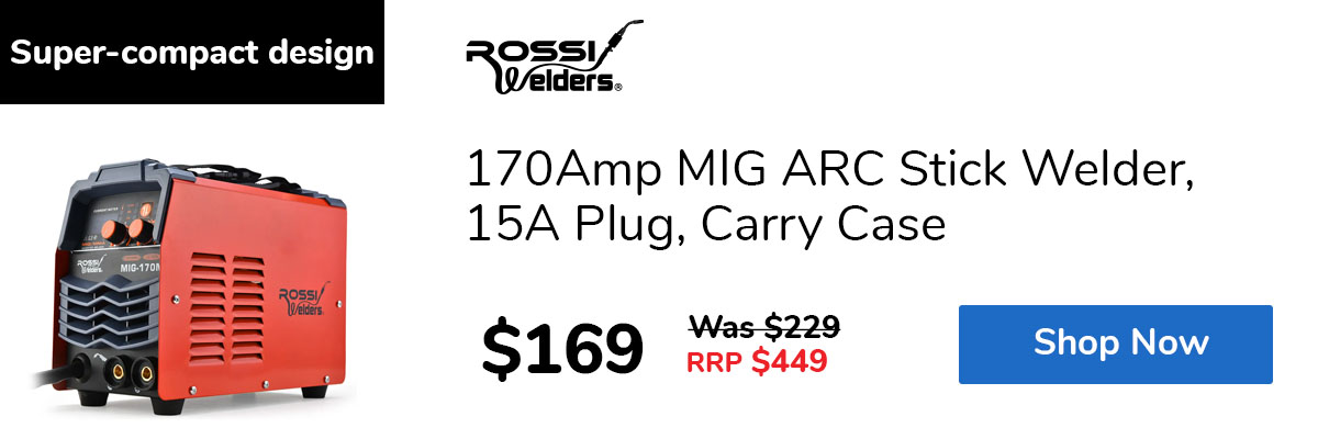 170Amp MIG ARC Stick Welder, 15A Plug, Carry Case