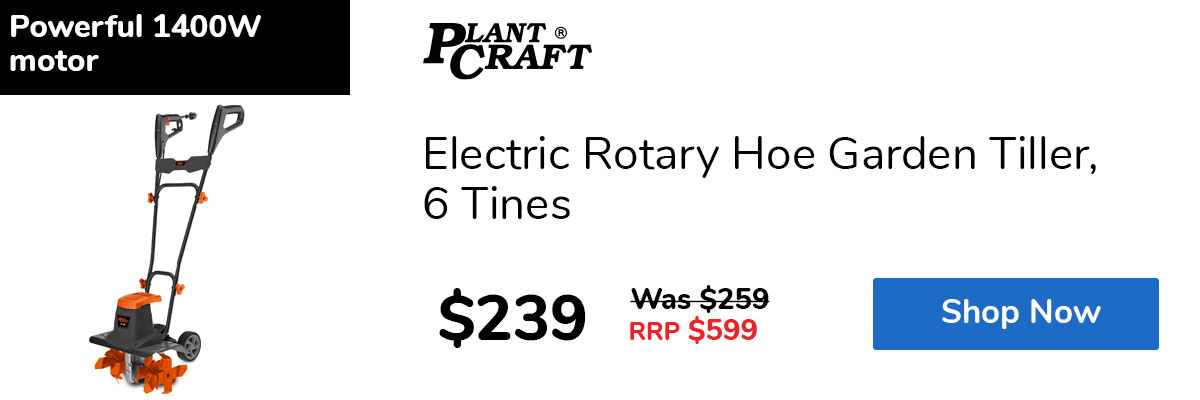 Electric Rotary Hoe Garden Tiller, 6 Tines