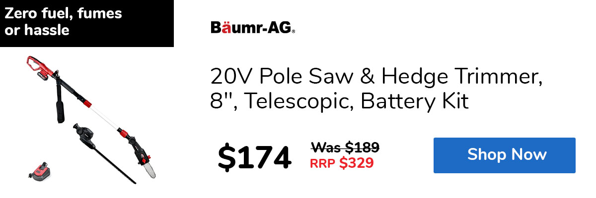 20V Pole Saw & Hedge Trimmer, 8", Telescopic, Battery Kit