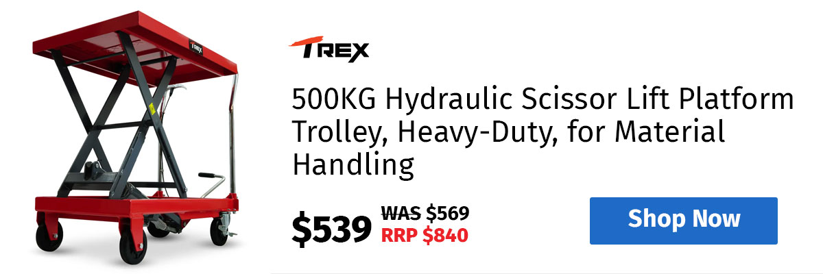 T-REX 500KG Hydraulic Scissor Lift Platform Trolley, Heavy-Duty, for Material Handling