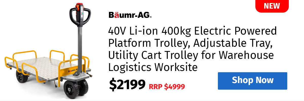 BAUMR-AG 40V Li-ion 400kg Electric Powered Platform Trolley, Adjustable Tray, Utility Cart Trolley for Warehouse Logistics Worksite