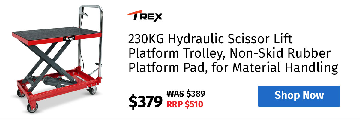 T-REX 230KG Hydraulic Scissor Lift Platform Trolley, Non-Skid Rubber Platform Pad, for Material Handling