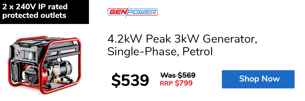 4.2kW Peak 3kW Generator, Single-Phase, Petrol