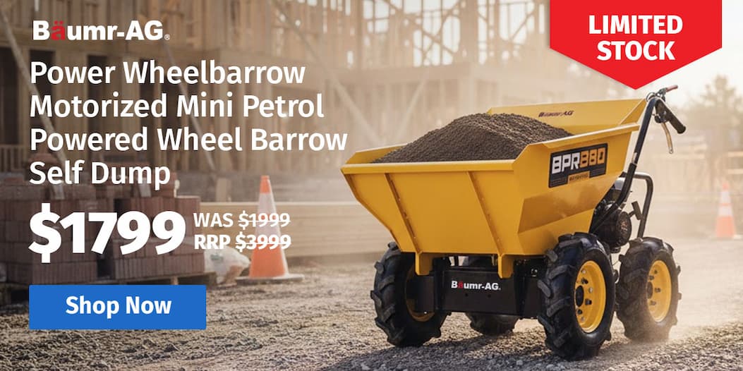 Baumr-AG Power Wheelbarrow Motorized Mini Petrol Powered Wheel Barrow Self Dump