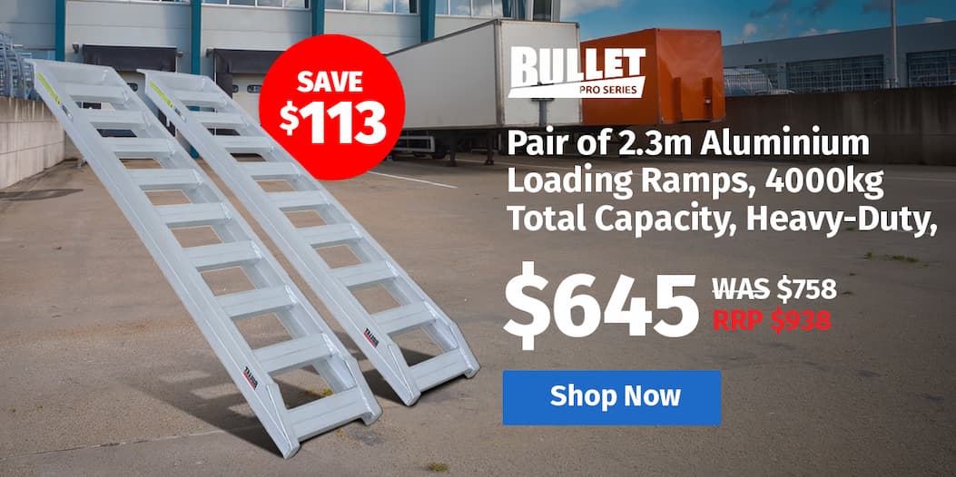 BULLET Pair of 2.3m Aluminium Loading Ramps, 4000kg Total Capacity, Heavy-Duty, Safety Pins, for Car, 4x4, Ride on Mower, ATV, Mini Excavator