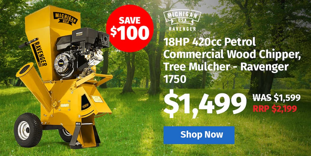 MICHIGAN 18HP 420cc Petrol Commercial Wood Chipper, Tree Mulcher - Ravenger 1750