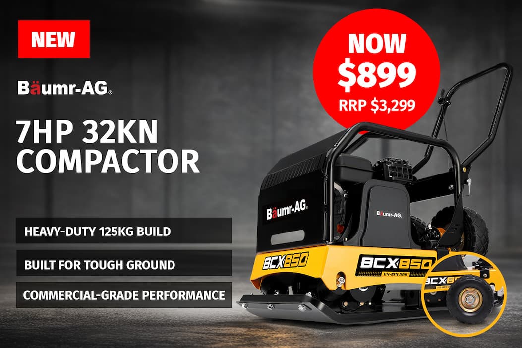 BAUMR-AG 125kg 450x630mm 7HP Plate Compactor, 32kN Vibratory Compaction, Wheel Kit, Protective Paver Pad, Commercial-Grade