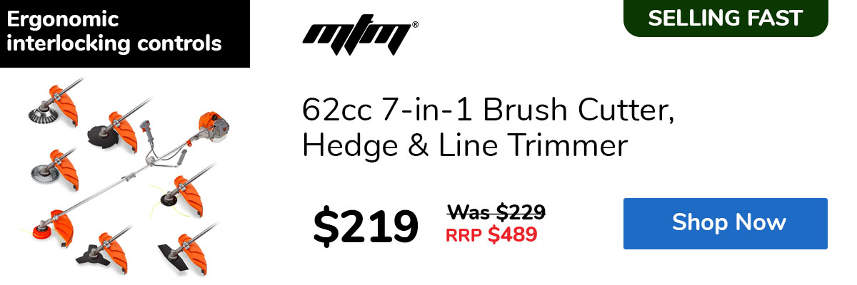 62cc 7-in-1 Brush Cutter, Hedge & Line Trimmer