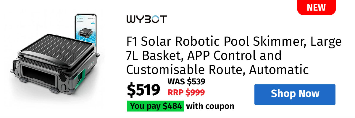 WYBOT F1 Solar Robotic Pool Skimmer, Large 7L Basket, APP Control and Customisable Route, Automatic Cleaner of Leaves and Fine Debris