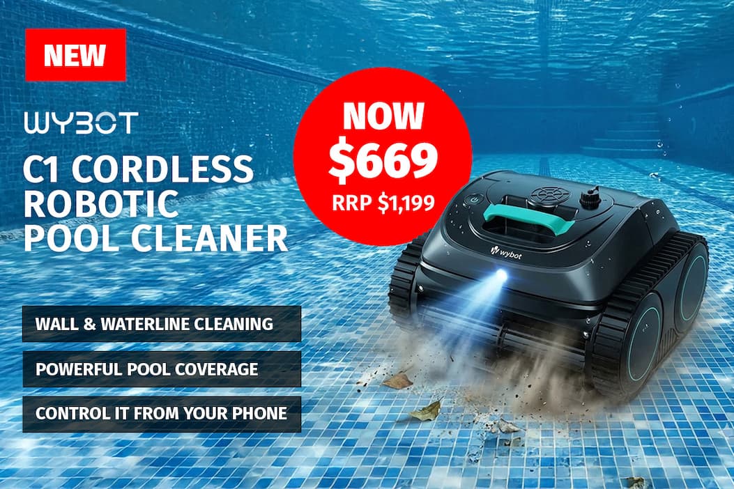 WYBOT C1 Cordless Robotic Pool Cleaner, with APP Control, Auto Vacuum Robot, Wall & Waterline Cleaning, Above Ground Inground up to 150sqm