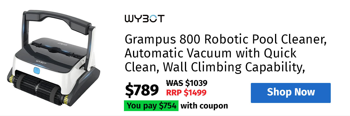 WYBOT Grampus 800 Robotic Pool Cleaner, Automatic Vacuum with Quick Clean, Wall Climbing Capability, Powerful Triple Motors, Large Filter Baskets, Ideal for Large In-Ground Pools