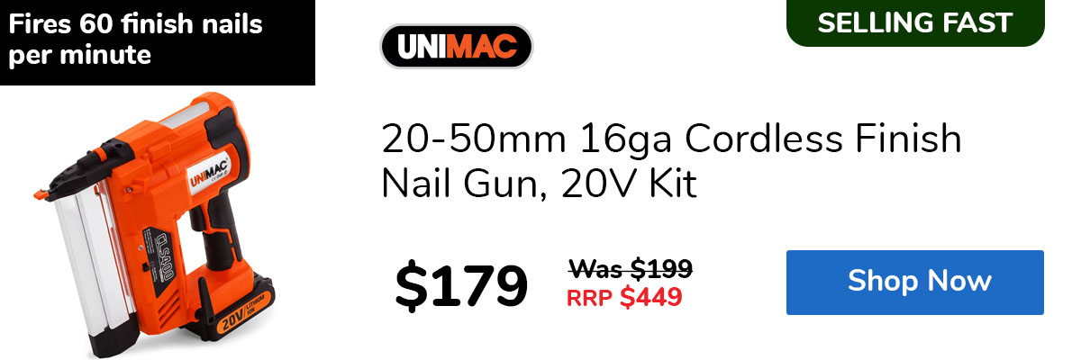 20-50mm 16ga Cordless Finish Nail Gun, 20V Kit