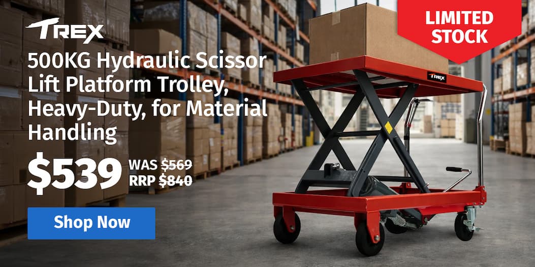 T-REX 500KG Hydraulic Scissor Lift Platform Trolley, Heavy-Duty, for Material Handling