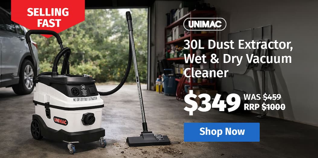 UNIMAC 30L Dust Extractor, Wet & Dry Vacuum Cleaner, 3 Stage Filtration, Water and HEPA filter, Power plus Air pass-through, Accessories