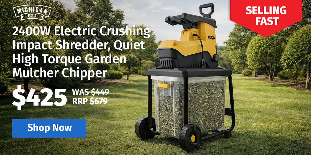 MICHIGAN 2400W Electric Crushing Impact Shredder, Quiet High Torque Garden Mulcher Chipper, Shreds Palm Fronds