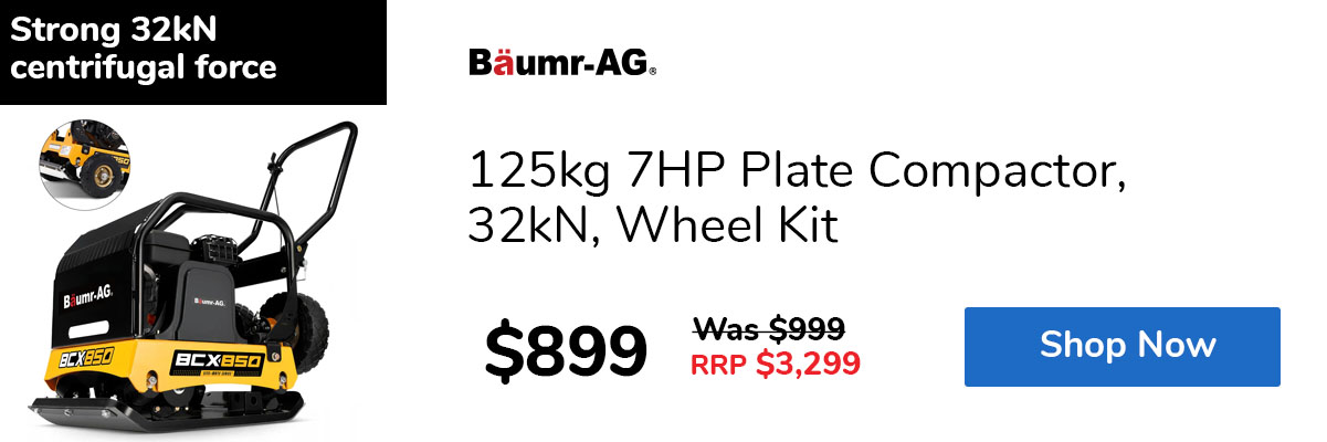 125kg 7HP Plate Compactor, 32kN, Wheel Kit