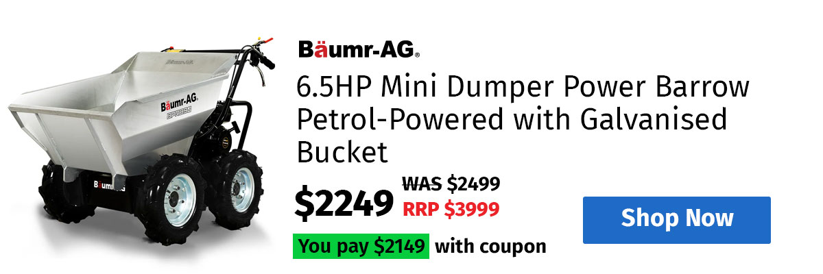BAUMR-AG 6.5HP Mini Dumper Power Barrow Petrol-Powered with Galvanised Bucket