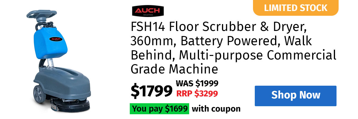 AUCH FSH14 Floor Scrubber & Dryer, 360mm, Battery Powered, Walk Behind, Multi-purpose Commercial Grade Machine